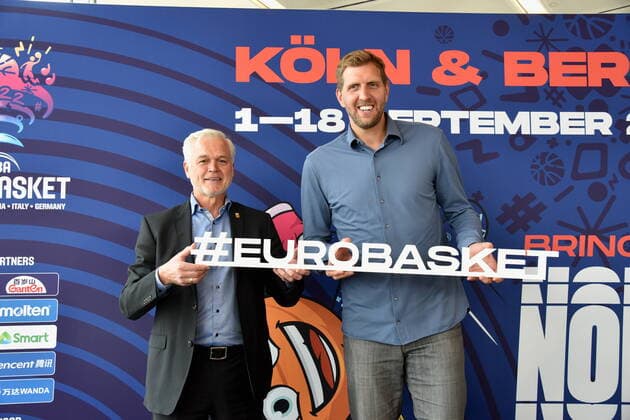 Armin Andres, DBB vice president and basketball player Dirk Nowitzki is as German ambassador of FIBA EuroBasket 2022 1 18 September 2022 at the press conference in Cologne
