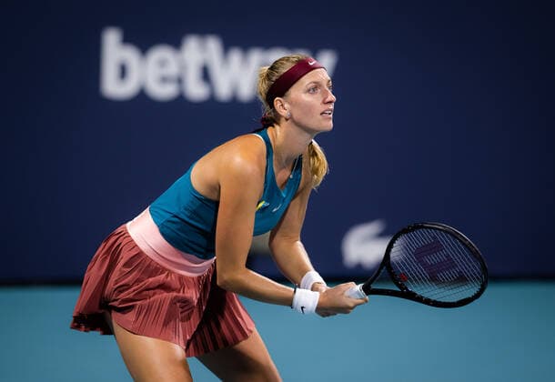 March 28, 2022, MIAMI, FLORIDA, UNITED STATES: Petra Kvitova of the Czech Republic in action during the fourth round of the 2022 Miami Open WTA, Tennis Damen 1000 tennis tournament against Veronika Kudermetova of Russia MIAMI UNITED STATES - ZUMAa181 20220328_zaa_a181_100 Copyright: xRobxPrangex