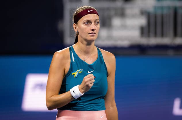 March 28, 2022, MIAMI, FLORIDA, UNITED STATES: Petra Kvitova of the Czech Republic in action during the fourth round of the 2022 Miami Open WTA, Tennis Damen 1000 tennis tournament against Veronika Kudermetova of Russia MIAMI UNITED STATES - ZUMAa181 20220328_zaa_a181_101 Copyright: xRobxPrangex