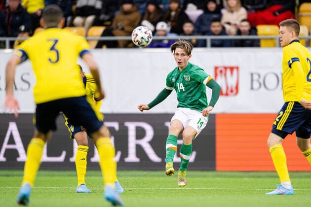 220329 Oliver O Neill of Ireland during the UEFA European Under 21 Qualifier football match between Sweden and Ireland on March 29, 2022 in Boras Photo Mathias Bergeld BILDBYRAN kod MB MB0362 fotboll football soccer fotball em kval kval uefa european under 21 qualifier u21 qualifier qualifying round qualification sweden sweden irland ireland bbeng,  Copyright: MATHIASxBERGELD BB220329MB006