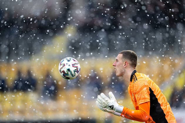 220329 Goalkeeper Samuel Brolin of Sweden during the UEFA European Under 21 Qualifier football match between Sweden and Ireland on March 29, 2022 in Boras Photo Mathias Bergeld BILDBYRAN kod MB MB0362 fotboll football soccer fotball em kval kval uefa european under 21 qualifier u21 qualifier qualifying round qualification sweden sweden irland ireland bbeng,  Copyright: MATHIASxBERGELD BB220329MB019