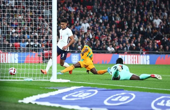 London, England, 29th March 2022. Ollie Watkins of England scoring the first goal during the International Friendly, Länderspiel, Nationalmannschaft match at Wembley Stadium, London. Picture credit should read: David Klein Sportimage EDITORIAL USE ONLY. No use with unauthorised audio, video, data, fixture lists, club league logos or live services. Online in-match use limited to 120 images, no video emulation. No use in betting, games or single club league player publications. SPI-1612-0031