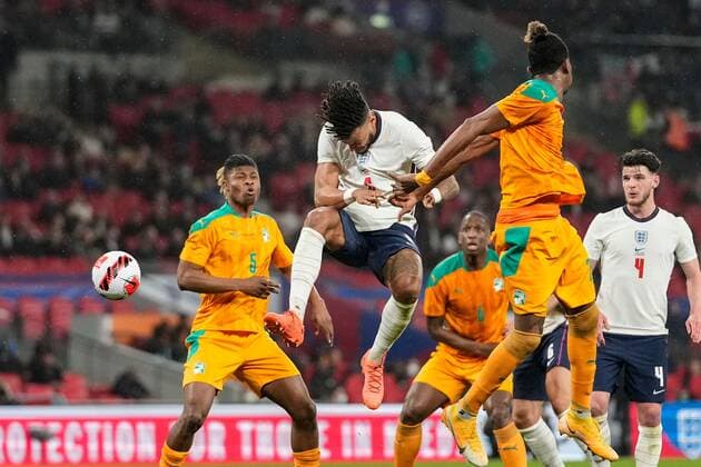 Mandatory Credit: Photo by Dave Shopland Shutterstock (12870106bo) Tyrone Wings of England heads the ball goal-wards England v Ivory Coast, International Friendly, Länderspiel, Nationalmannschaft Football, Wembley Stadium, London, UK - 29 Mar 2022 England v Ivory Coast, International Friendly, Football, Wembley Stadium, London, UK - 29 Mar 2022 Copyright: xDavexShopland Shutterstockx 12870106bo