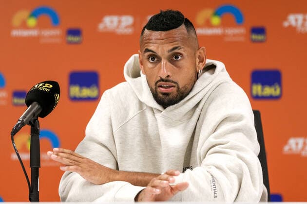 March 29, 2022, Austin, Texas, United States: Nick Kyrgios (AUS) speaks to the media after his men s singles fourth round at the Miami Open presented by Itau at Hard Rock Stadium in Miami Gardens, Florida. Austin United States - ZUMAw109 20220329_zap_w109_027 Copyright: xDebbyxWongx