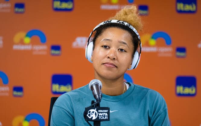 March 29, 2022, MIAMI, FLORIDA, UNITED STATES: Naomi Osaka of Japan talks to the media after the quarter-final of the 2022 Miami Open WTA, Tennis Damen 1000 tennis tournament MIAMI UNITED STATES - ZUMAa181 20220329_zaa_a181_138 Copyright: xRobxPrangex