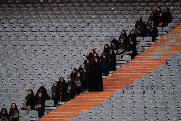 Female Fans, Iran, World Cup Iranian female security personnels sit at the Azadi (Freedom) stadium in western Tehran, October 10, 2019. Despite the Iranian sports ministry making tickets for Iranian female soccer fans for the March 29th match between Iran and Lebanon, they were denied entry, making the Iranian football federation fear they will be banned from the 2022 World Cup in Qatar. Tehran Tehran Iran  Copyright: xMortezaxNikoubazlx originalFilename:nikoubazl-femalefa191010_npP38.jpg