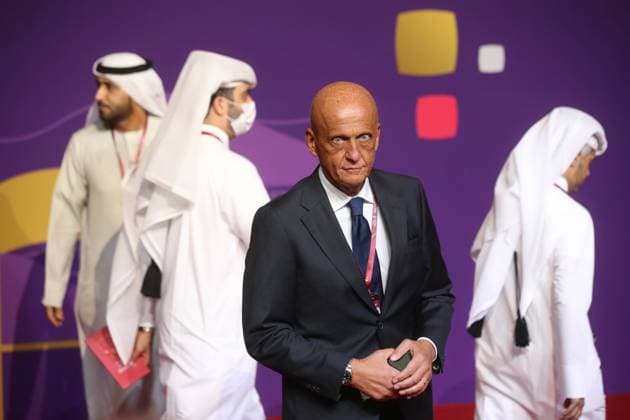 FIFA World Cup, WM, Weltmeisterschaft, Fussball Qatar 2022 Final Draw Pierluigi Collina former professional football referee arrives prior to the FIFA World Cup Qatar 2022 Final Draw at the Doha Exhibition Center on April 01, 2022 in Doha, Qatar. IgorxKralj PIXSELL