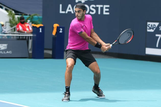 April 1, 2022, Miami Gardens, Florida, United States: Francisco Cerundolo (ARG) returns a shot during the men s singles semifinals at the Miami Open presented by Itau at Hard Rock Stadium in Miami Gardens, Florida. Miami Gardens United States - ZUMAw109 20220401_zap_w109_002 Copyright: xDebbyxWongx