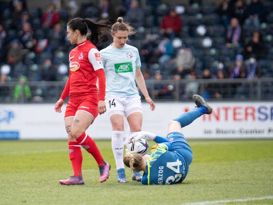 Elvira Herzog 34 FC Köln in action at the Flyeralarm womens Bundesliga match 1 FFC Turbine Potsdam 1 FC Köln on 02 04 2022 Potsdam Karl Liebnkecht Stadion Brandenburg Germany