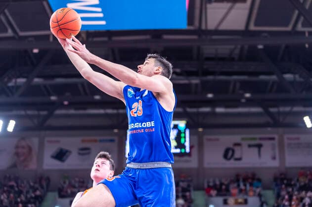 Korbleger of Goran Huskic 23, Syntainics MBC GER, Basketball, easyCredit Basketball Bundesliga, Matchday 28, Ratiopharm Ulm vs Syntainics MBC, 02 04 2022, GER, Basketball, easyCredit Basketball Bundesliga, Matchday 28, Ratiopharm Ulm vs Syntainics MBC, 02 04 2022 Neu Ulm Copyright: xEibner-Pressefotox EP_FWF