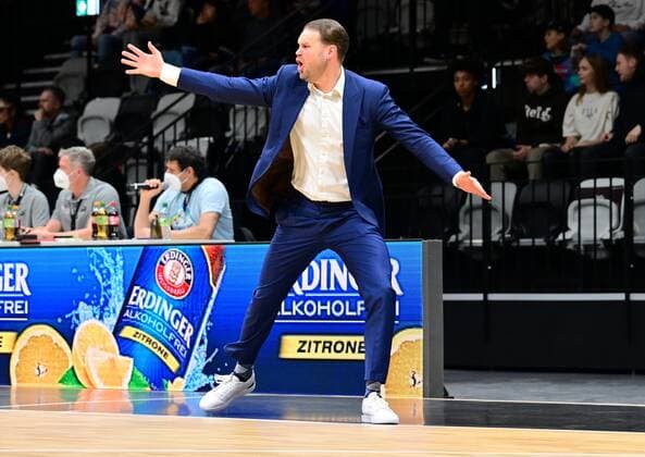 03 04 2022 Basketball Season 2021 2022 2 Bundesliga Pro A 33 Matchday Nürnberg Falcons Basketball Club NBC Medipolis SC Jena Vytautas Buzas Coach Headcoach Nürnberg Falcons BC NBC