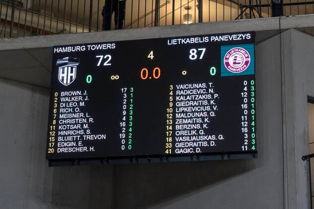 Final score Hamburg Towers vs Lietkabelis Panevezys, basketball, Eurocup, group stage, matchday 13, season 2021 2022, 04 04 2022 Marcel von Fehrn Hamburg Towers vs Lietkabelis Panevezys, basketball, Eurocup, group stage, matchday 13, season 2021 2022, 04 04 2022 Hamburg Copyright: xEibnerxPressefoto MarcelxvonxFehrnx EP_MFN