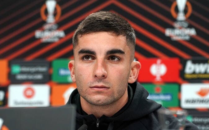 06 04 2022, xsltx, football UEFA Europa League, FC Barcelona training and press conference emspor, v l Ferran Torres FC Barcelona DFL DFB REGULATIONS PROHIBIT ANY USE OF PHOTOGRAPHS as IMAGE SEQUENCES and or QUASI VIDEO Frankfurt am Main