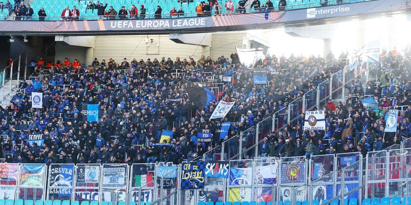 RB Leipzig Bergamo 07 04 2022 Leipzig, 07 04 2022, Red Bull Arena, Football, UEFA Europa League, Quarterfinals , RB Leipzig GER vs Atalanta Bergamo ITA , In picture fans of Atalanta Bergamo , UEFA regulations prohibit any use of photographs as image sequences and or quasi video , Picture Point