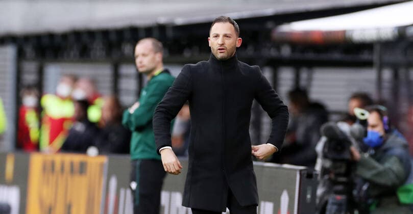 RB Leipzig Bergamo 07 04 2022 Leipzig, 07 04 2022, Red Bull Arena, Football, UEFA Europa League, Quarterfinal , RB Leipzig vs Atalanta Bergamo , In picture coach Domenico Tedesco, RB Leipzig , UEFA regulations prohibit any use of photographs as image sequences and or quasi video
