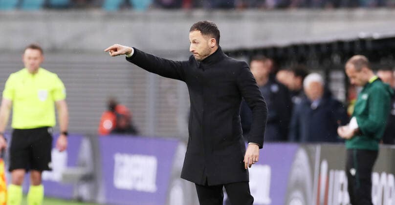 RB Leipzig Bergamo 07 04 2022 Leipzig, 07 04 2022, Red Bull Arena, Football, UEFA Europa League, Quarterfinal , RB Leipzig vs Atalanta Bergamo , In picture coach Domenico Tedesco, RB Leipzig , UEFA regulations prohibit any use of photographs as image sequences and or quasi video