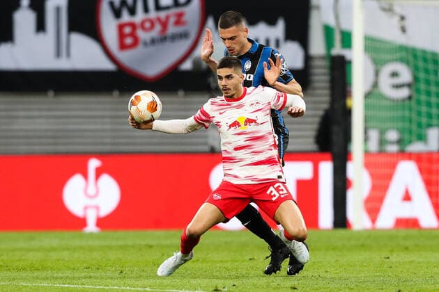 Andre Silva RB Leipzig,33 Europa League season 2021 2022 quarterfinals RB Leipzig vs Atalanta Bergamo at Red Bull Arena in Leipzig action,football,Germany,man,men,07 04 2022