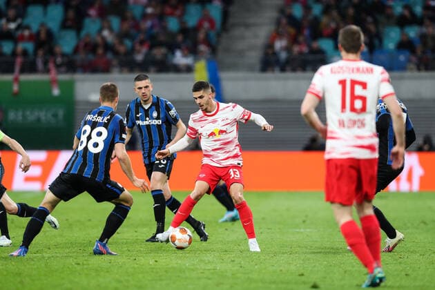 Andre Silva RB Leipzig,33 Europa League season 2021 2022 quarterfinals RB Leipzig vs Atalanta Bergamo at Red Bull Arena in Leipzig action,football,Germany,man,men,07 04 2022