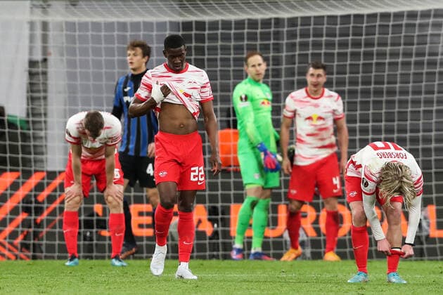 Nordi Mukiele RB Leipzig,22 Europa League season 2021 2022 quarterfinals RB Leipzig vs Atalanta Bergamo at Red Bull Arena in Leipzig action,football,Germany,man,men,07 04 2022