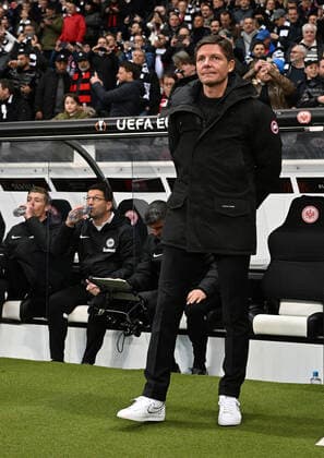 07 04 2022, xjhx, football UEFA Europa League, Eintracht Frankfurt FC Barcelona emspor, v l coach Oliver Glasner Eintracht Frankfurt zautz DFL DFB REGULATES PROHIBIT ANY USE OF PHOTOGRAPHS as IMAGE SEQUENCES and or QUASI VIDEO Frankfurt am Main