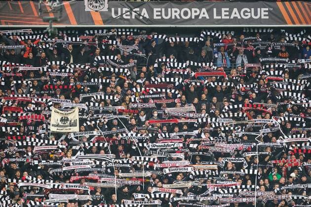 View into the fan block, Eintracht Frankfurt vs FC Barcelona, football, Europa League, quarterfinals, first leg, 2021 2022 season, 07 04 2022, Eintracht Frankfurt vs FC Barcelona, football, Europa League, quarterfinals, first leg, 2021 2022 season, 07 04 2022 Frankfurt am Main, Germany Copyright: xEibner-Pressefotox EP_EER
