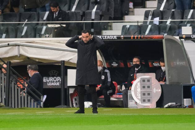 Xavi FC Barcelona,head coach , Eintracht Frankfurt vs FC Barcelona, football, Europa League, quarterfinals, first leg, 2021 2022 season, 07 04 2022, Eintracht Frankfurt vs FC Barcelona, football, Europa League, quarterfinals, first leg, 2021 2022 season, 07 04 2022 Frankfurt am Main, Germany. Copyright: xEibner-Pressefotox EP_EER