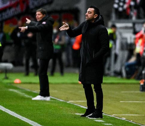 07 04 2022, xpsx, football UEFA Europa League quarterfinals, Eintracht Frankfurt FC Barcelona v l Xavi Xavier Hernandez Creus coach Head Coach FC Barcelona DFL DFB REGULATIONS PROHIBIT ANY USE OF PHOTOGRAPHS as IMAGE SEQUENCES and or QUASI VIDEO emspor Frankfurt