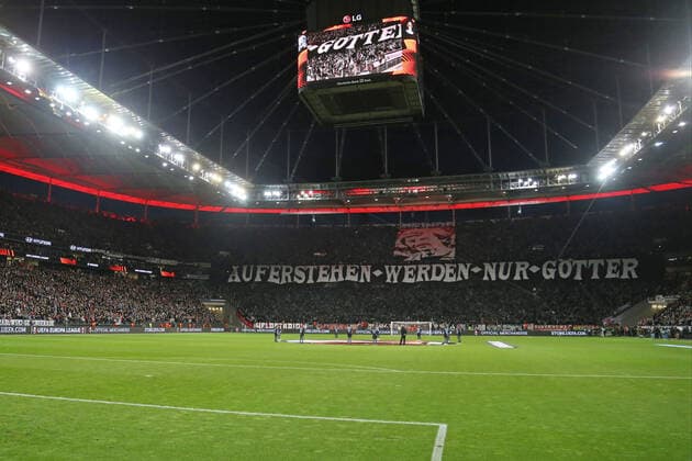 Fan choreography, Fan choreo, Choreography, Rise only gods , Eintracht Frankfurt FC Barcelona, Football, UEFA Euro League, Season 2021 2022, Quarterfinal first leg, Home match, 07 04 2021, Quarterfinal, Football European Cup competition for club teams, European Cup competition, European Cup 2022