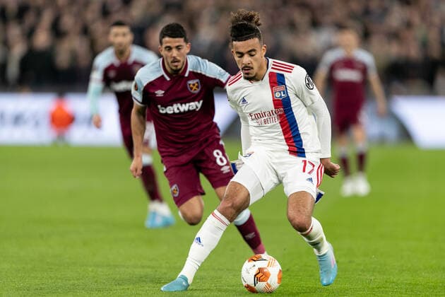 Mandatory Credit: Photo by Juan Gasparini JMP Shutterstock (12885956q) Malo Gusto of Lyon in action West Ham United v Lyon, UK - 07 Apr 2022 Editorial use only West Ham United v Lyon, UK - 07 Apr 2022 Editorial use only  Copyright: xJuanxGasparini JMP Shutterstockx 12885956q