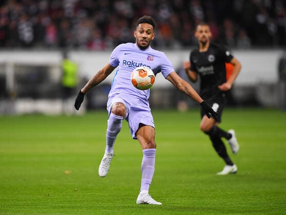 FOOTBALL EUROPE LEAGUE SEASON 2021 2022 quarterfinal first leg Eintracht Frankfurt FC Barcelona 07 04 2022 Pierre Emerick Aubameyang Barca on the ball