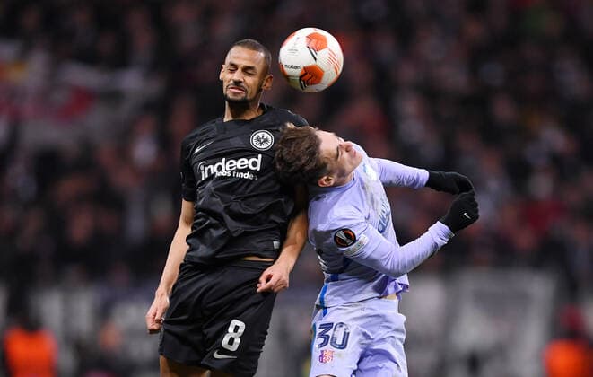 FOOTBALL EUROPE LEAGUE SEASON 2021 2022 quarterfinal first leg Eintracht Frankfurt FC Barcelona 07 04 2022 Djibri Sow li, Eintracht Frankfurt vs Gavi Barca