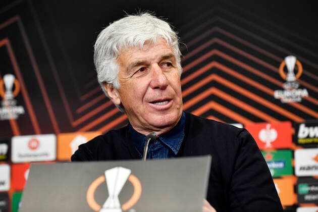 Soccer UEFA Europa League, quarterfinals, first leg season 2021 2022, RB Leipzig vs Atalanta Bergamo 07 04 2022 1 1 0 1 Gian Piero Gasperini coach Bergamo at the press conference after the match RB Leipzig vs Bergamo 07 04 2022 Leipzig Saxony Germany Red Bull Arena