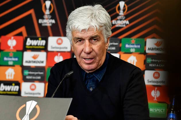 Soccer UEFA Europa League, quarterfinals, first leg season 2021 2022, RB Leipzig vs Atalanta Bergamo 07 04 2022 1 1 0 1 Gian Piero Gasperini coach Bergamo at the press conference after the match RB Leipzig vs Bergamo 07 04 2022 Leipzig Saxony Germany Red Bull Arena