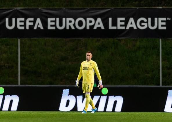 Mandatory Credit: Photo by Luke Nickerson Rangers FC Shutterstock (12885361v) Rangers goalkeeper Allan McGregor during the Europa League quarter final match at the Municipal Stadium, Braga. Braga v Rangers, UEFA Europa League, Quarter Final, First Leg, Football, Estadio Municipal de Braga, Braga, Portugal - 07 Apr 2022 EDITORIAL USE ONLY No use with unauthorised audio, video, data, fixture lists, club league logos or live services. Online in-match use limited to 120 images, no video emulation. No use in betting, games or single club league player publications. Braga v Rangers, UEFA Europa League, Quarter Final, First Leg, Football, Estadio Municipal de Braga, Braga, Portugal - 07 Apr 2022 EDITORIAL USE ONLY No use with unauthorised audio, video, data, fixture lists, club league logos or live services. Online in-match use limited to 120 images, no video emulation. No use in betting, games or single club league player publications.  Copyright: xLukexNickerson RangersxFC Shutterstockx 12885361v