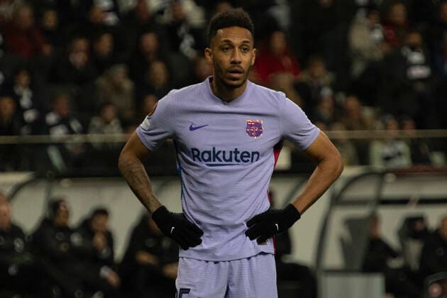 UEFA Europa League, Eintracht Frankfurt vs FC Barcelona, Deutsche Bank Park, Frankfurt, 07 04 2022 Pierre Emerick Aubameyang FC Barcelona 25 , Eintracht Frankfurt vs FC Barcelona, Frankfurt, Deutsche Bank Park, 7 4 2022 Copyright: xBEAUTIFULxSPORTS Gawlikx