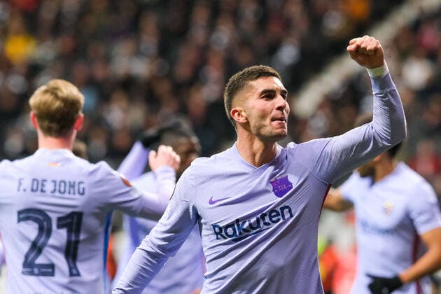 Ferran Torres FC Barcelona, 19 cheers his goal to 1 1, Eintracht Frankfurt vs FC Barcelona, football, Europa League, quarterfinals, first leg, season 2021 2022, 07 04 2022, Eintracht Frankfurt vs FC Barcelona, football, Europa League, quarterfinals, first leg, season 2021 2022, 07 04 2022 Frankfurt am Main Copyright: xEibner-Pressefotox EP_EER