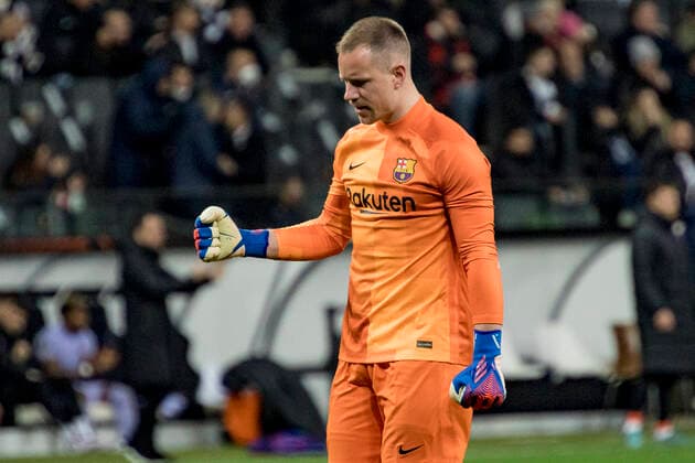 UEFA Europa League, Eintracht Frankfurt vs FC Barcelona, Deutsche Bank Park, Frankfurt, 07 04 2022 Marc Andre ter Stegen FC Barcelona 1 after equalizer, Eintracht Frankfurt vs FC Barcelona, Frankfurt, Deutsche Bank Park, 7 4 2022 Copyright: xBEAUTIFULxSPORTS Gawlikx