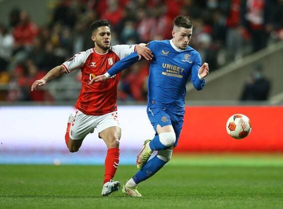 Mandatory Credit: Photo by Michael Zemanek Shutterstock (12885087ap) Ryan Kent of Rangers and Yan Couto of Sporting Braga Braga v Rangers, UEFA Europa League, Quarter Final, First Leg, Football, Estadio Municipal de Braga, Braga, Portugal - 07 Apr 2022 EDITORIAL USE ONLY No use with unauthorised audio, video, data, fixture lists, club league logos or live services. Online in-match use limited to 120 images, no video emulation. No use in betting, games or single club league player publications. Braga v Rangers, UEFA Europa League, Quarter Final, First Leg, Football, Estadio Municipal de Braga, Braga, Portugal - 07 Apr 2022 EDITORIAL USE ONLY No use with unauthorised audio, video, data, fixture lists, club league logos or live services. Online in-match use limited to 120 images, no video emulation. No use in betting, games or single club league player publications.  Copyright: xMichaelxZemanek Shutterstockx 12885087ap