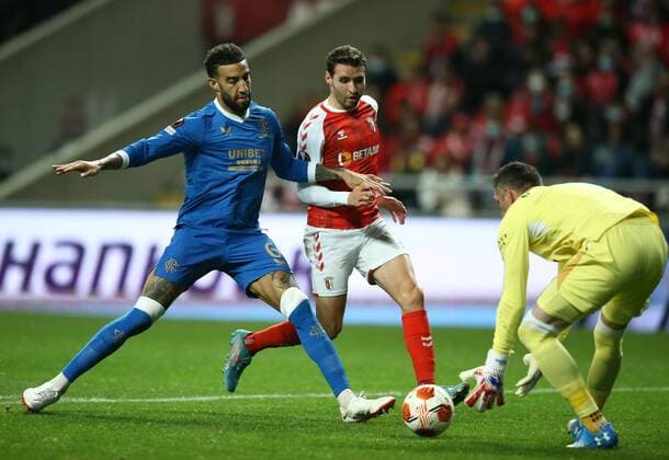 Mandatory Credit: Photo by Michael Zemanek Shutterstock (12885087bh) Abel Ruiz of Sporting Braga and Connor Goldson of Rangers Braga v Rangers, UEFA Europa League, Quarter Final, First Leg, Football, Estadio Municipal de Braga, Braga, Portugal - 07 Apr 2022 EDITORIAL USE ONLY No use with unauthorised audio, video, data, fixture lists, club league logos or live services. Online in-match use limited to 120 images, no video emulation. No use in betting, games or single club league player publications. Braga v Rangers, UEFA Europa League, Quarter Final, First Leg, Football, Estadio Municipal de Braga, Braga, Portugal - 07 Apr 2022 EDITORIAL USE ONLY No use with unauthorised audio, video, data, fixture lists, club league logos or live services. Online in-match use limited to 120 images, no video emulation. No use in betting, games or single club league player publications.  Copyright: xMichaelxZemanek Shutterstockx 12885087bh