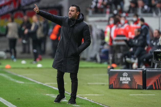 Soccer Europa League quarterfinals Eintracht Frankfurt FC Barcelona on 07 04 2022 at Deutsche Bank Park in Frankfurt Coach Xavi Xavier Hernandez Creus Barcelona gives loud instructions UR