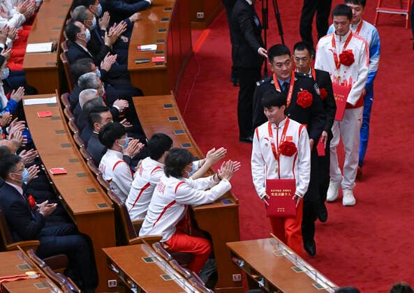 Sport Themen der Woche KW14 (220408) -- BEIJING, April 8, 2022 -- A gathering to honor those who have made outstanding contributions to the Beijing 2022 Olympic Winter games, Winterspiele,Spiele, Summer games and the Beijing 2022 Paralympic Winter Games is held at the Great Hall of the People in Beijing, capital of China, April 8, 2022. ) CHINA-BEIJING-OLYMPIC-PARALYMPIC WINTER GAMES-GATHERING (CN) YinxBogu 