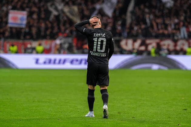 Filip Kostic Eintracht Frankfurt, 10 is visibly disappointed sadly dejected , Eintracht Frankfurt vs FC Barcelona, football, Europa League, quarterfinals, first leg, season 2021 2022, 07 04 2022, Eintracht Frankfurt vs FC Barcelona, football, Europa League, quarterfinals, first leg, season 2021 2022, 07 04 2022 Frankfurt am Main Copyright: xEibner-Pressefotox EP_EER