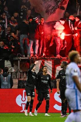 Goal celebration of Ansgar Knauff 36 Eintracht Frankfurt to 1 0, Eintracht Frankfurt vs FC Barcelona, Europa League, quarterfinal, first leg, 07 04 2022 Copyright: xkolbert-press MarcxNiemeyerx