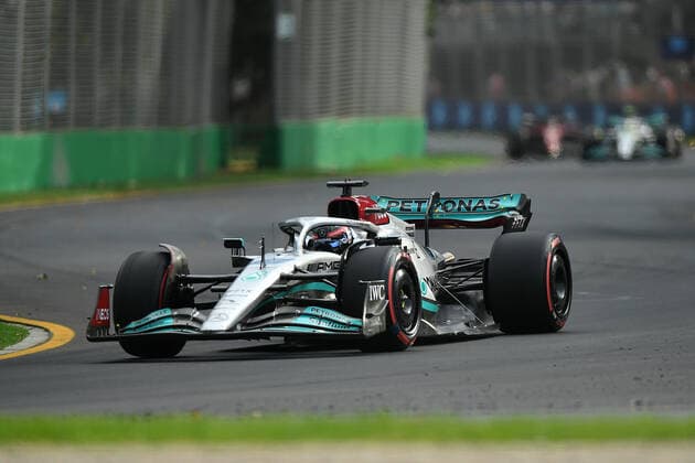 AUSTRALIAN F1 GRAND PRIX, George Russell of Mercedes during Practice 2 for the Formula 1 Australian Grand Prix 2022 at the Albert Park Grand Prix Circuit in Melbourne, Friday, April 8, 2022. ( NO ARCHIVING, EDITORIAL USE ONLY, NO USE IN BOOKS WITHOUT CONSENT MELBOURNE VIC AUSTRALIA  Copyright: xJOELxCARRETTx 20220408001644911050
