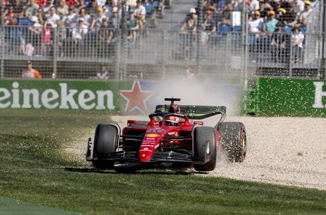 16 LECLERC Charles (mco), Scuderia Ferrari F1-75, going off track during the Formula 1 Heineken Australian Grand Prix 2022, 3rd round of the 2022 FIA Formula One World Championship, WM, Weltmeisterschaft on the Albert Park Circuit, from April 8 to 10, 2022 in Melbourne, Australia - F1 - AUSTRALIAN GRAND PRIX 2022 DPPI Panoramic  F12022GP03SAUS_JK288259
