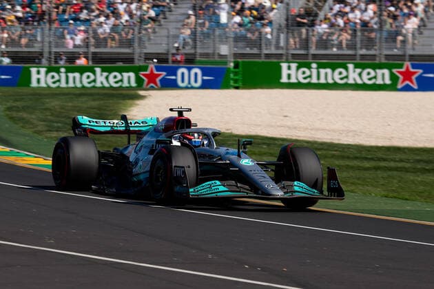 MELBOURNE, AUSTRALIA - APRIL 08: George Russell (63) of Great Britain and Mercedes AMG Petronas Motorsport during the Australian Formula One Grand Prix at Albert Park on April 08, 2022 in Melbourne, Australia. (Photo by Steven Markham Icon Sportswire) AUTO: APR 08 F1 - Australian Grand Prix Icon22040817331