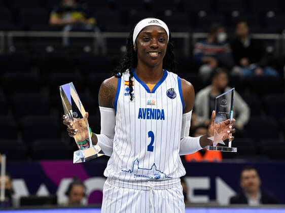 Kahleah Copper of Perfumerias Avenida during the FIBA EuroLeague Women Semi Final match between Perfumerias Avenida and Sopron Basket at Ulker Sports Arena in Istanbul, Turkey , on April 8, 2022 . ( Photo : Seskimphoto ) 