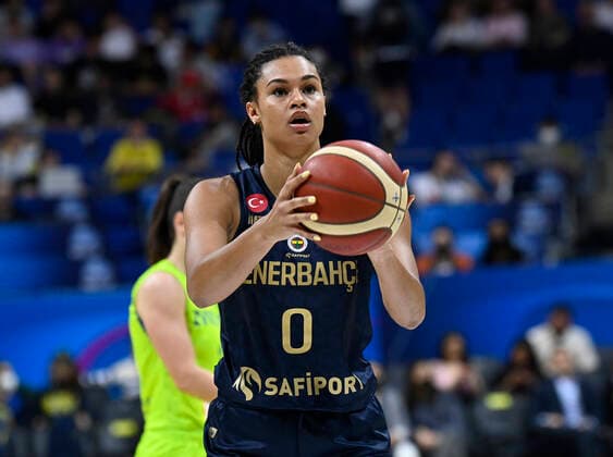 Satou Sabally of Fenerbahce Safiport during the FIBA EuroLeague Women Semi Final match between USK Praha and Fenerbahce Safiport at Ulker Sports Arena in Istanbul, Turkey , on April 8, 2022 . 