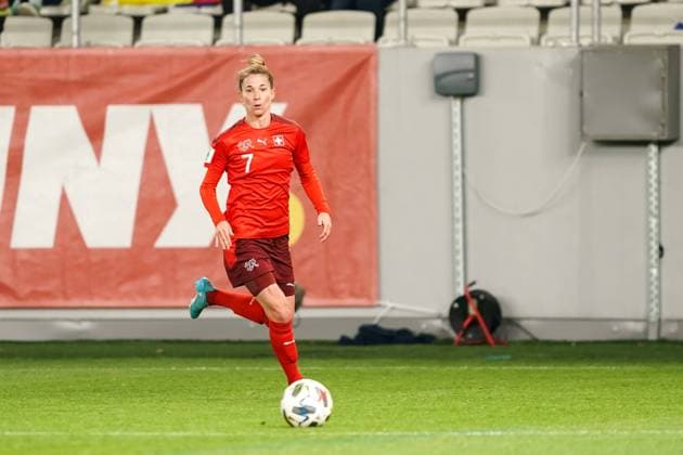 Bucharest, Romania, April 8th 2022: Sandy Maendly (7 Switzerland) goes forward during the Womens World Cup Qualifier football match between Romania and Switzerland at Stadum Stadionul Arcul de Triumf in Bucharest, Romania. Daniela Porcelli SPP Romania v Switzerland - World Cup Qualifier - Stadionul Arcul de Triumf 
