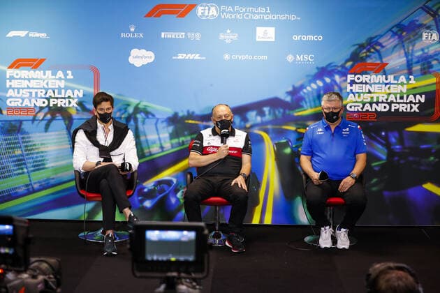 WOLFF Toto (aut), Team Principal & CEO of Mercedes AMG F1 Team, VASSEUR Frederic (fra), Team Principal of Alfa Romeo F1 Team ORLEN, SZAFNAUER Otmar, Team Principal of Alpine F1 Team, portrait, press conference, PK, Pressekonferenz during the Formula 1 Heineken Australian Grand Prix 2022, 3rd round of the 2022 FIA Formula One World Championship, WM, Weltmeisterschaft on the Albert Park Circuit, from April 8 to 10, 2022 in Melbourne, Australia - F1 - AUSTRALIAN GRAND PRIX 2022 DPPI Panoramic  00122008__V2_8594